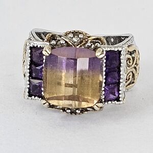 Rare Genuine Ametrine & African Amethyst Ring Palladium Sterling Silver Sz 6!